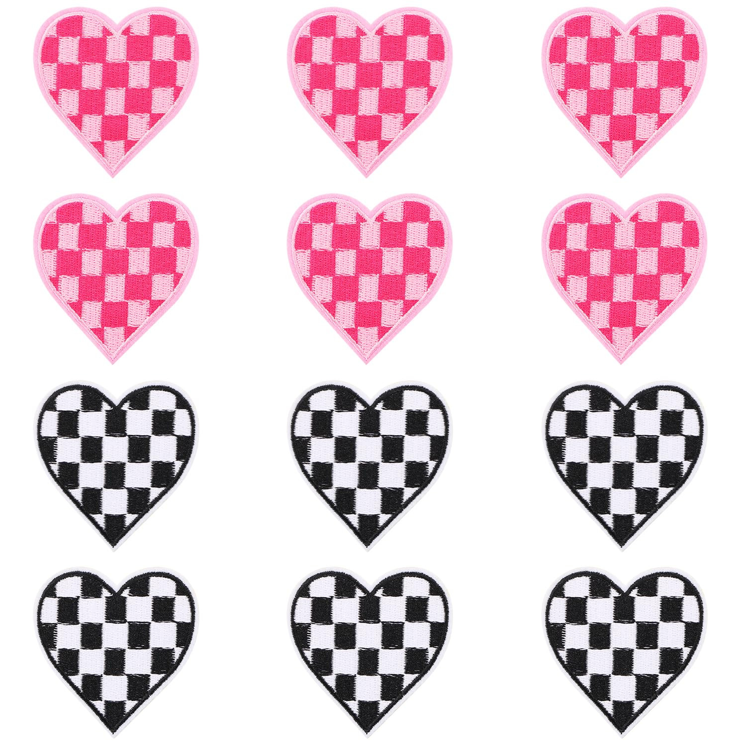 12 Pcs Checkered Racing Patch, Embroidery Applique Patches Iron on Sew On Heart Patches for Hats ... | Amazon (US)