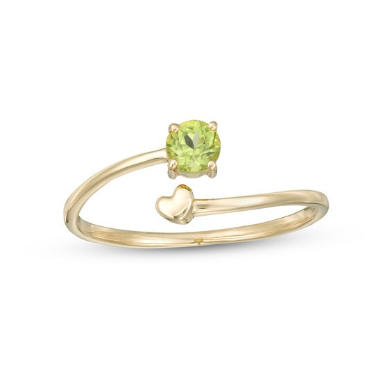 4.0mm Peridot and Polished Heart Open Wrap Ring in 10K Gold|Zales | Zales