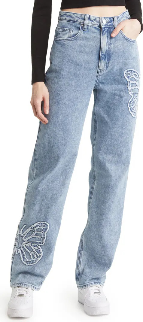 PacSun '90s Butterfly Patch Straight Leg Jeans | Nordstrom | Nordstrom