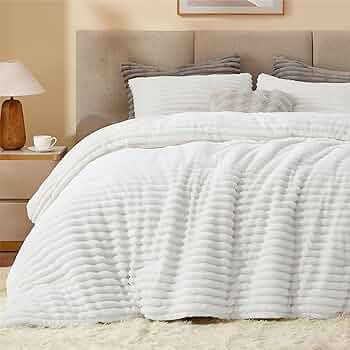 BEDELITE Fleece King Comforter Set -Super Soft & Warm Fluffy Bright White Bedding, Luxury Fuzzy H... | Amazon (US)