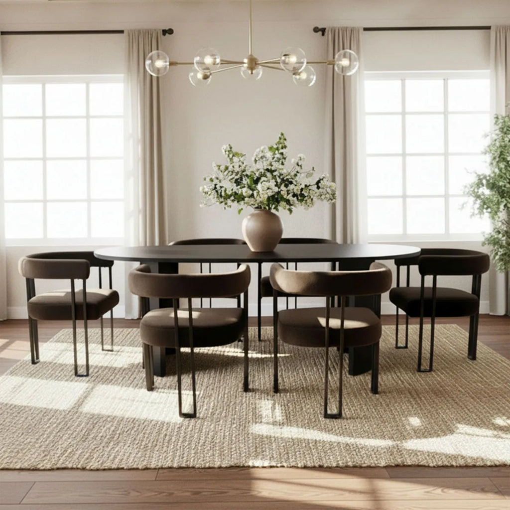 Dwen & Mia 79" Velvet Oval Dining Table Set for 6 (7-Piece) | Pop Maison