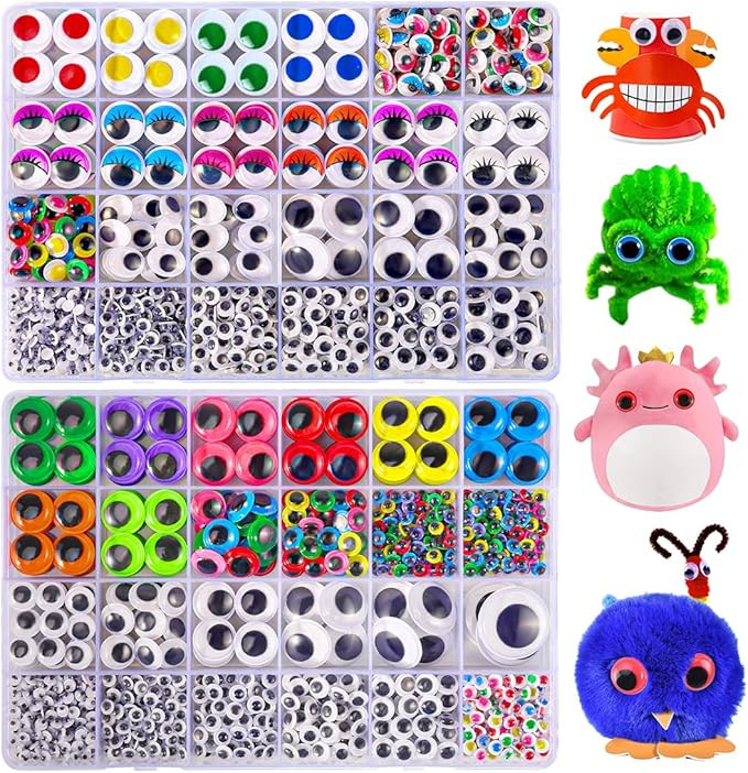 2500PCS Googly Eyes Self Adhesive for Crafts 48 Styles Sticker Eyes Multi Colors and Sizes Wiggle... | Amazon (US)