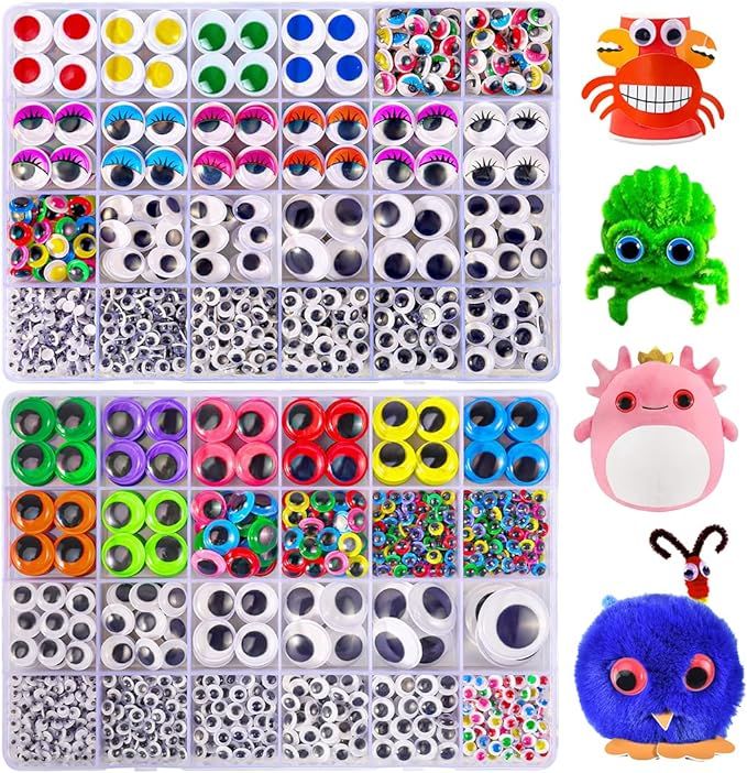 2500PCS Googly Eyes Self Adhesive for Crafts 48 Styles Sticker Eyes Multi Colors and Sizes Wiggle... | Amazon (US)