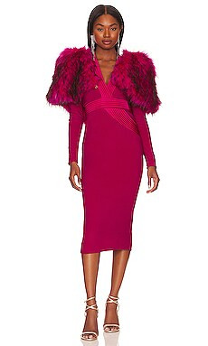 Zhivago Heiress Faux Fur 2 Piece Midi Dress in Rouge from Revolve.com | Revolve Clothing (Global)