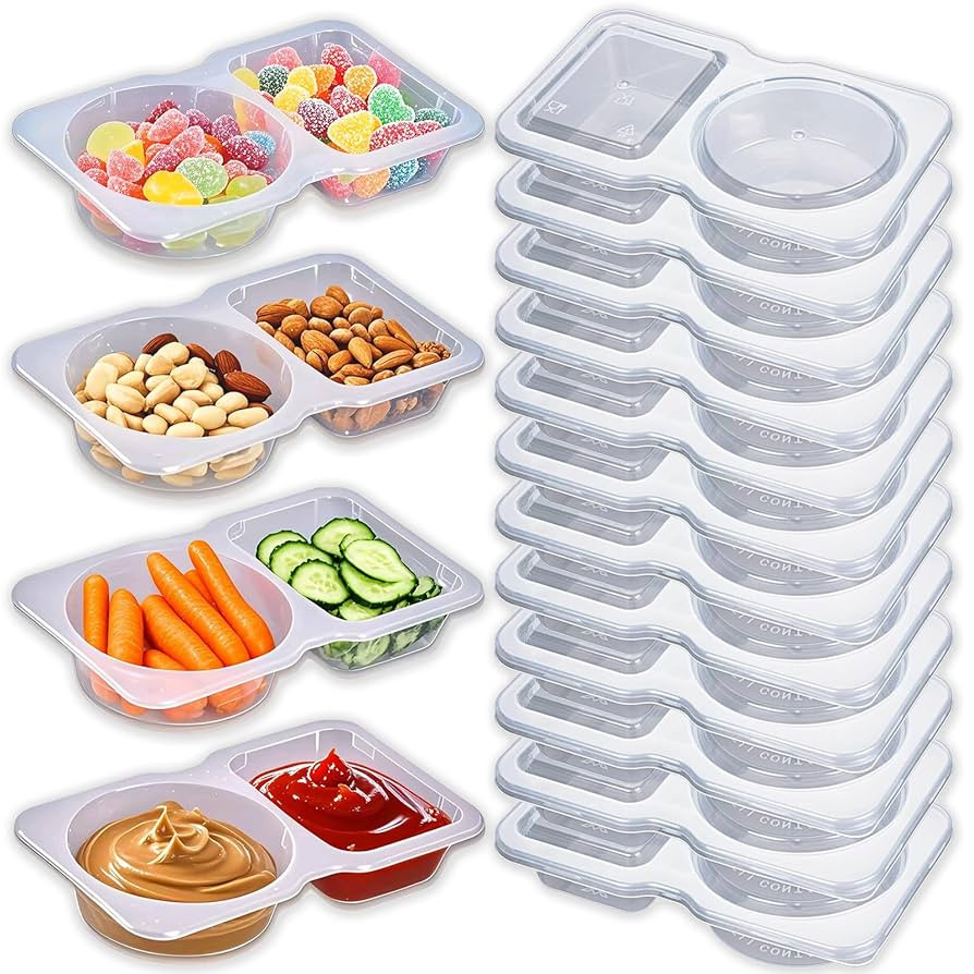 12Pcs Snack Pack Containers, Double Compartment Condiment Containers with Lids, Reusable Small Sa... | Amazon (US)