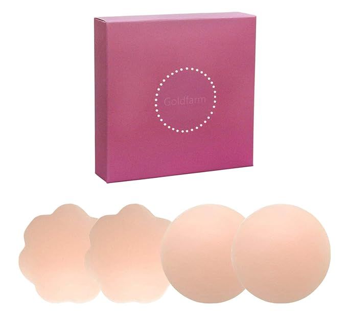 Nippleless Covers, Pasties, Silicone Reusable Breast Pasties Adhesive Bra (1 Pairs Round+1 Pairs ... | Amazon (US)