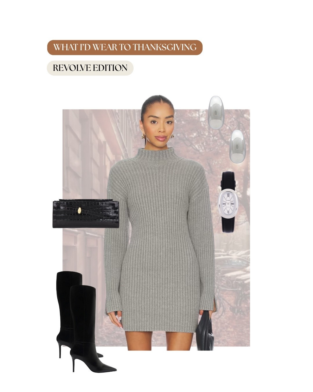 What I’d Wear to Thanksgiving — Revolve Edition 🖤 Cozy meets cool in this grey sweater dress paired with black boots and silver accents. Perfect for a Thanksgiving outfit that’s effortless but still put together. 

#ThanksgivingOutfit #FallOutfitInspo #RevolveStyle #LTKFallFashion #ThanksgivingLooks #SweaterDressSeason #FallFashion #HolidayOutfitIdeas #RevolveFinds #NeutralOutfits

#LTKSeasonal #LTKStyleTip #LTKHoliday