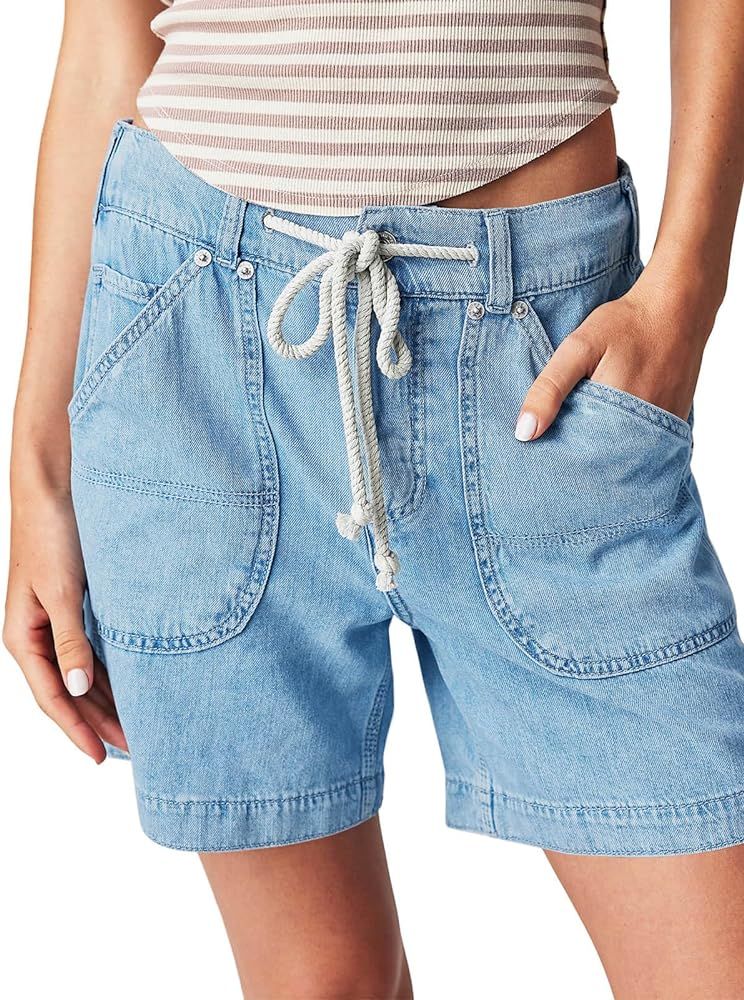 Cicy Bell Women's Casual Jean Shorts Drawstring Elastic Waist Summer Denim Shorts with Pockets | Amazon (US)