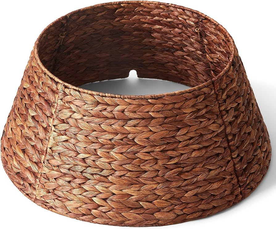 24in Hyacinth Christmas Tree Collar - Woven Rattan Basket for Christmas Tree Base Cover, Holiday ... | Amazon (US)
