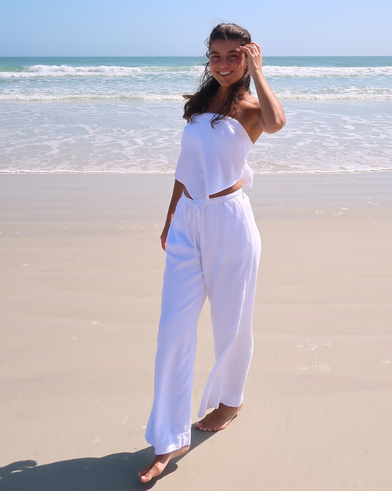 Abercrombie & Fitch Women's Linen-Blend Pull-On Pant in White - Size XXS | Abercrombie & Fitch (US)