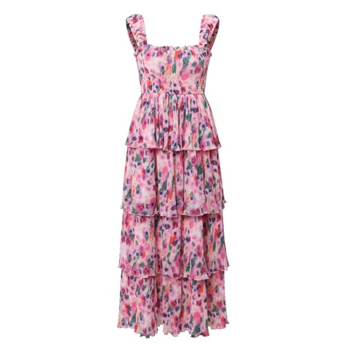 Women's Summer Floral Print Halter A-line Dress Bohemian Cake Dress Pink Dresses | Amazon (US)