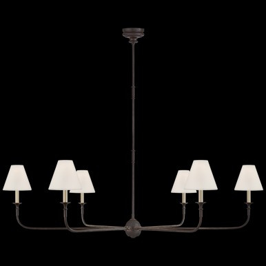 Piaf Grande Chandelier, 6-Light, Wood, Linen Shade, 58"W (TOB 5452AI/EBO-L CPUXP) | Lighting Reimagined