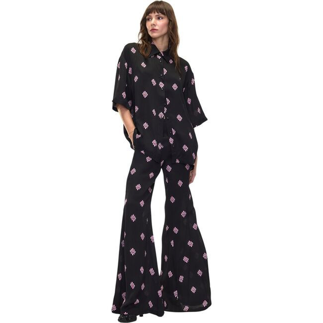Cynthia Rowley | Blake Flared Pants, | Silk (Black Multi, One Size) | Maisonette | Maisonette