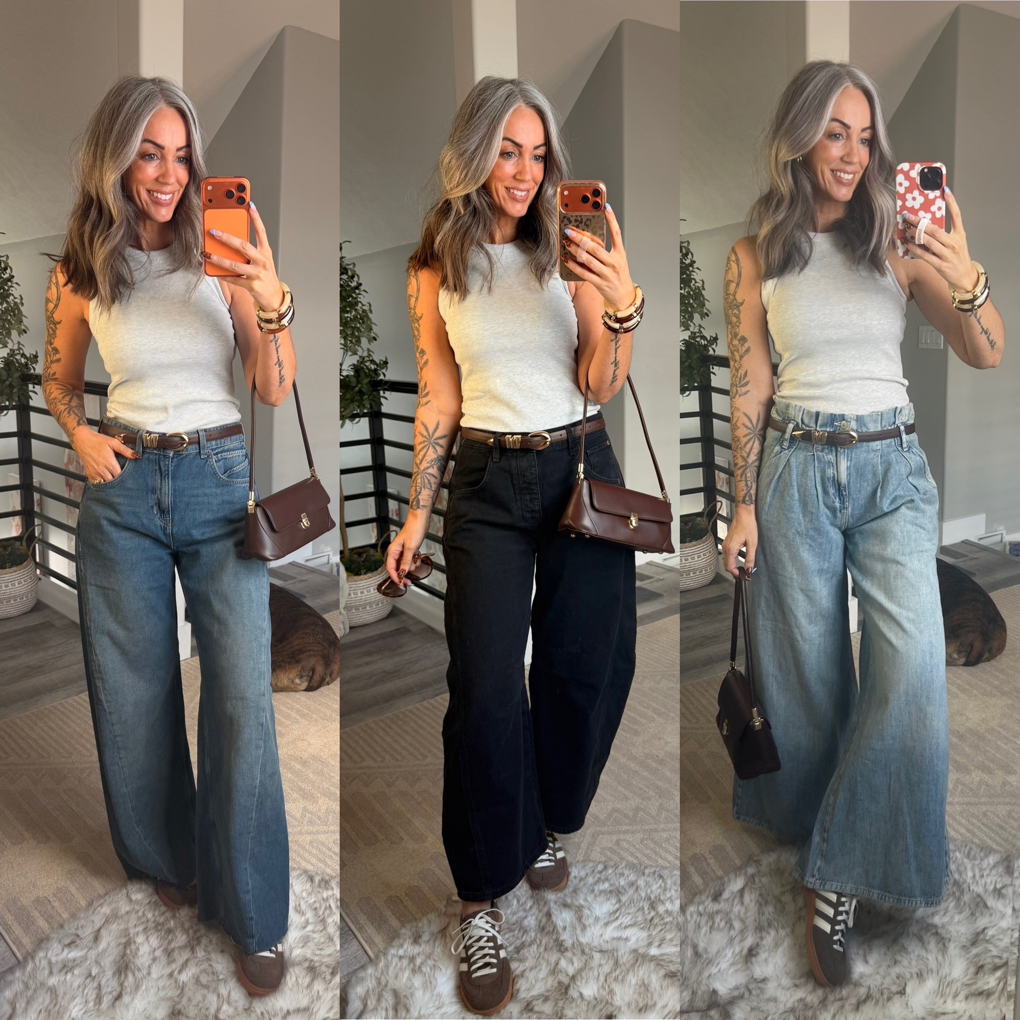 Three @freepeople jeans! Pair number 1 is my favorite and possibly new favorite of all my jeans! So good! The barrel style is not bad if you like barrel jeans I like how soft the denim is. Not a fan of the ultra wide leg.  Wearing size 28 in all

#LTKgrwm #LTKootd #LTKOver40