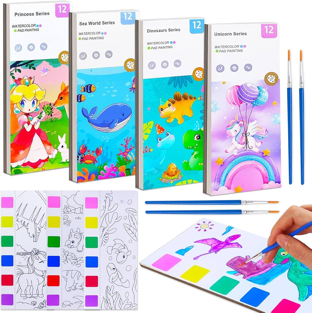 4 Pack Water Color Paint Sets for Kids,Pocket Watercolor Painting Book,Coloring Books for Kids Ag... | Amazon (US)