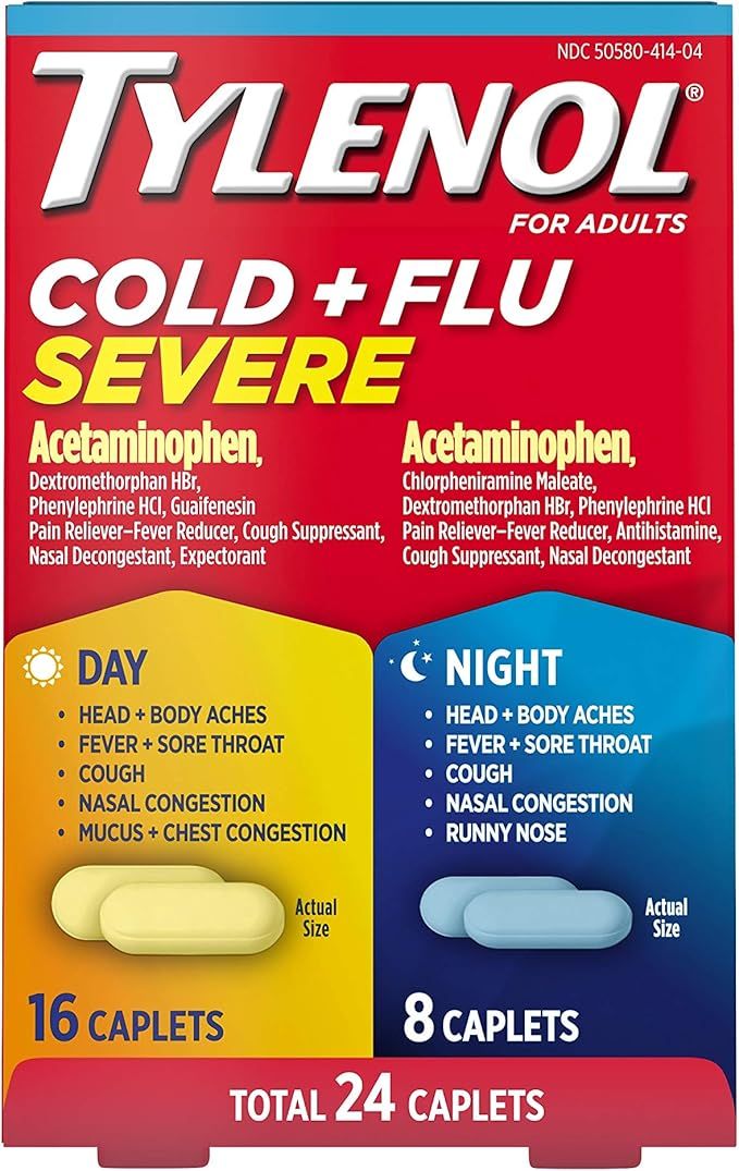 Tylenol Cold + Flu Severe Day & Night Caplets for Fever, Pain, Cough & Congestion Relief, 24 Coun... | Amazon (US)