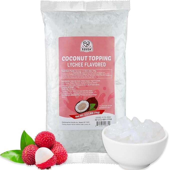 52USA Lychee Flavored Coconut Jelly 1kg (2.2 lbs) Topping for Desserts and Boba Tea, Premium Coco... | Amazon (US)
