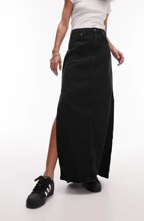 Topshop Denim Maxi Skirt in Black at Nordstrom, Size 8 | Nordstrom