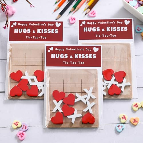 FestalMart Valentines Day Gifts for Kids-12 Pack Valentines Cards with Wooden Tic Tac Toe - Valentine Gift Kids Classroom Exchange Cards for Toddlers Boys Girls School Party Favors | Amazon (US)