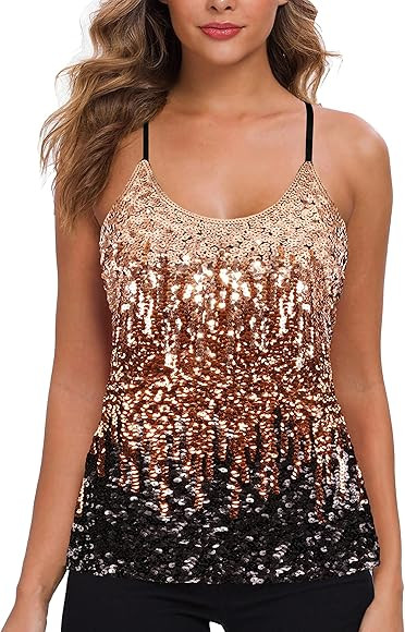 MANER Women’s Sequin Tops Glitter Party Strappy Tank Top Sparkle Cami | Amazon (US)