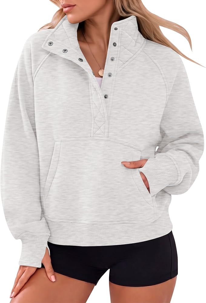 Locachy Womens Oversized Cropped Snap Button Henley Sweatshirt Fall Outfits | Amazon (US)