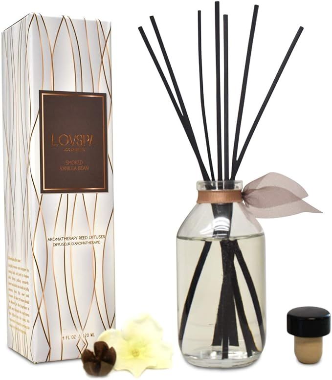 LOVSPA Smoked Vanilla Bean Reed Diffuser Set - Scented Stick Room Freshener Warm, Sultry Blend of... | Amazon (US)