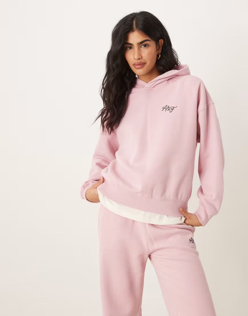 Abercrombie & Fitch chest logo hoodie co-ord in pink | ASOS (Global)