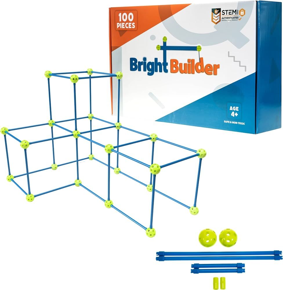 Intellio Toys 100 Pieces Fort Building Kit for Kids 4-8 - STEM Building DIY Educational Toy - Blue a | Amazon (US)