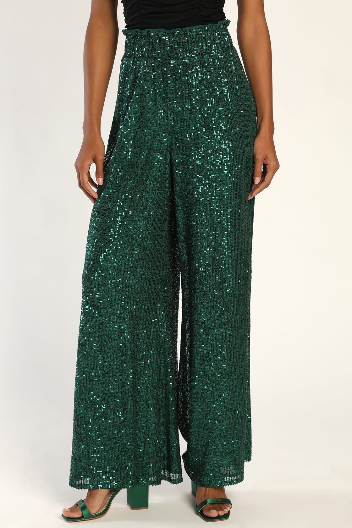 Flawless Sparkle Teal Green Sequin Wide-Leg Pants | Lulus (US)