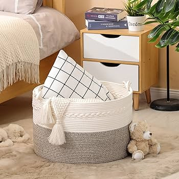 KAKAMAY Large Blanket Basket (20"x13"),Woven Baskets for storage Baby Laundry Hamper, Cotton Rope... | Amazon (US)