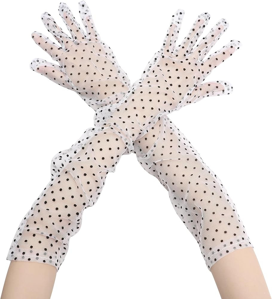 Women's Polka Dot Mesh Gloves Lace Tulle Organza Extra Long Evening Glove 1 Pair | Amazon (US)
