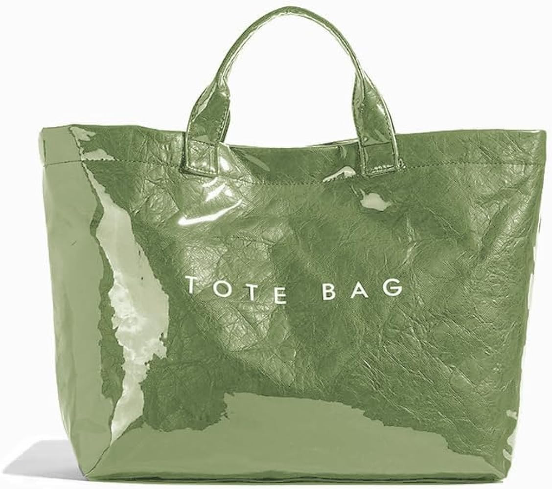 Lushandy PVC Tote Bag Women's Letters Print Tote Bag Large Kraft Paper Tote Bag Carry All Bag Top... | Amazon (US)