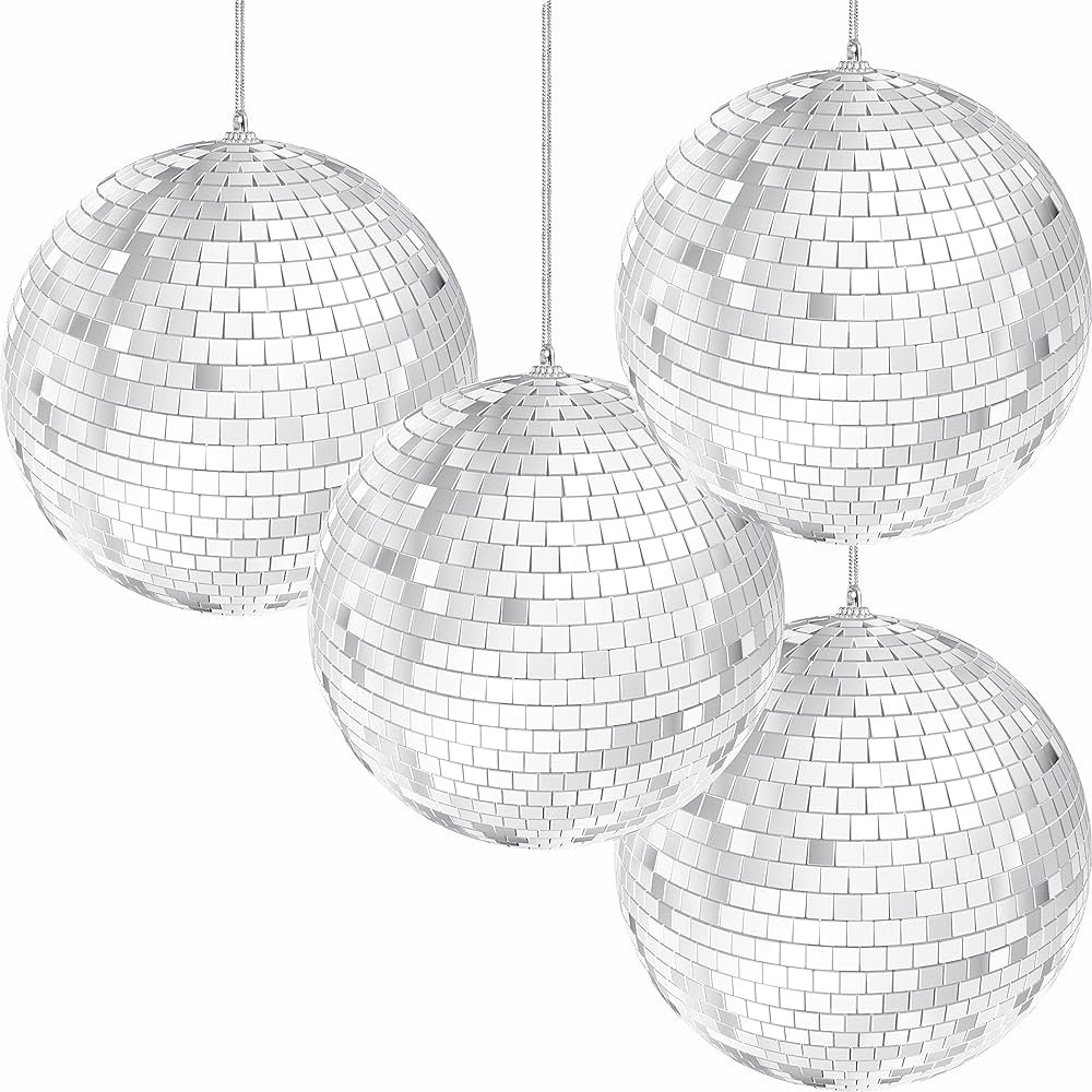 The Dreidel Company Mirror Disco Ball 4" Inch 4-Pack, Silver Hanging Ball with Attached String fo... | Amazon (US)