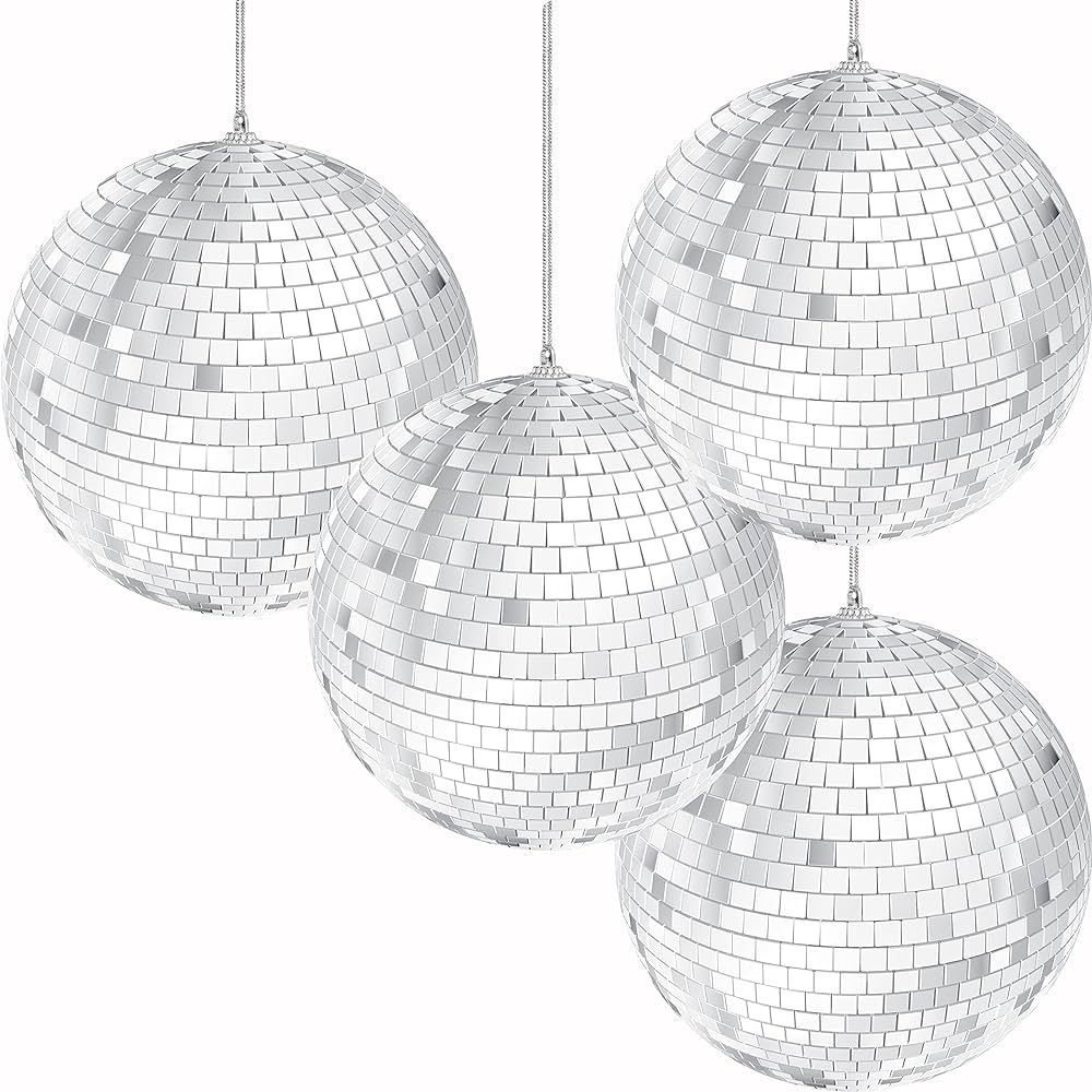 Mirror Disco Ball 4" Inch 4-Pack, Silver Hanging Ball with Attached String for Ring, Reflects Lig... | Amazon (US)