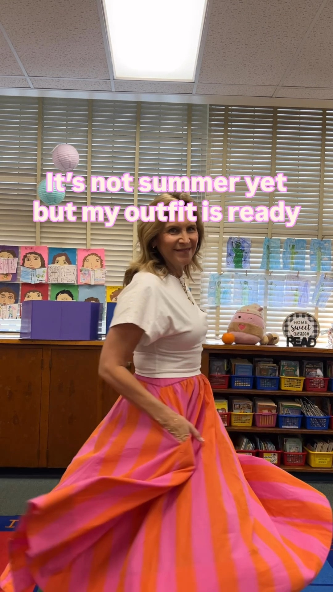 The colors in this skirt are so fun! 🧡🩷

#LTKootd #LTKOver40 #LTKWorkwear