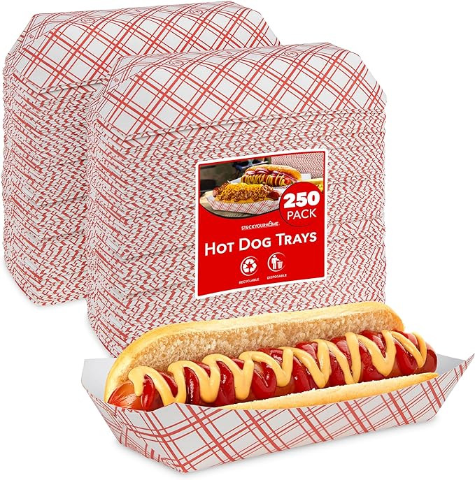 Stock Your Home Checkered Hot Dog Trays (250 Pack) - Retro Red & White Checked Food Boats for Hot... | Amazon (US)