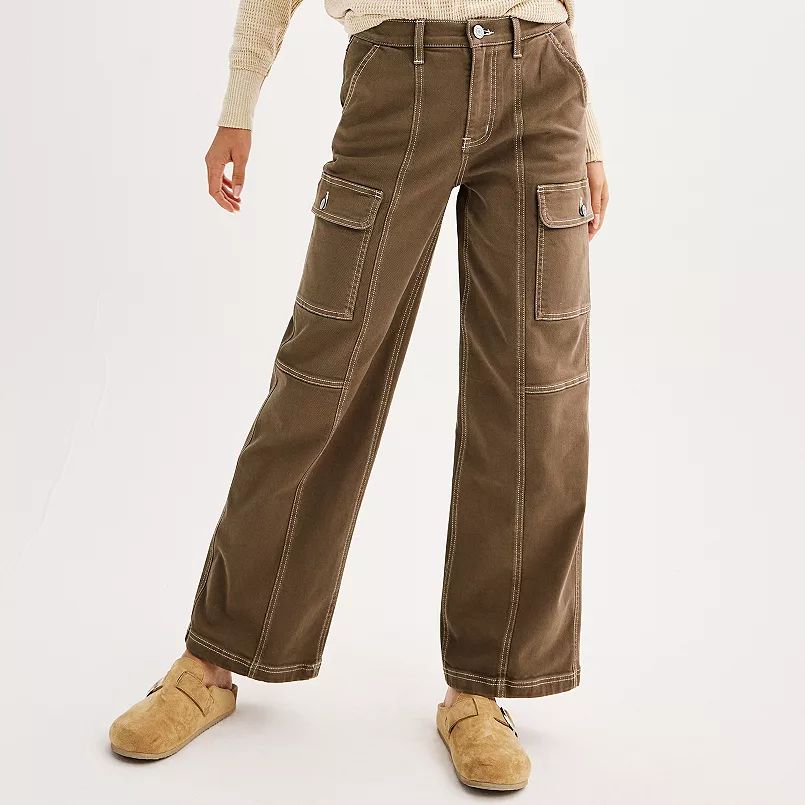 Juniors' SO® High Rise Wide Leg Cargo Jeans | Kohl's