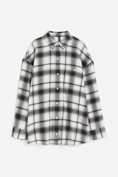 Oversized Flannel Shirt - White/plaid - Ladies | H&M US | H&M (US + CA)