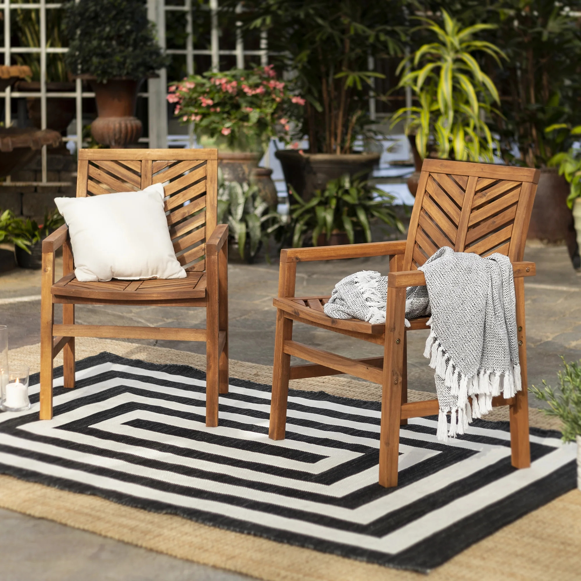 Brown Chevron Outdoor Wood Patio Chairs by Manor Park, Set of 2 | Walmart (US)