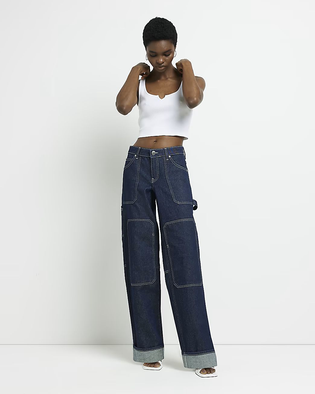 River Island Womens Blue Low Rise Wide Leg Cargo Jeans | River Island (US)