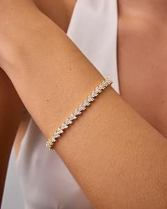 PAVOI 14K Gold Plated Tennis Bracelets for Women - Bezel Set Cubic Zirconia Bracelet - Simulated ... | Amazon (US)