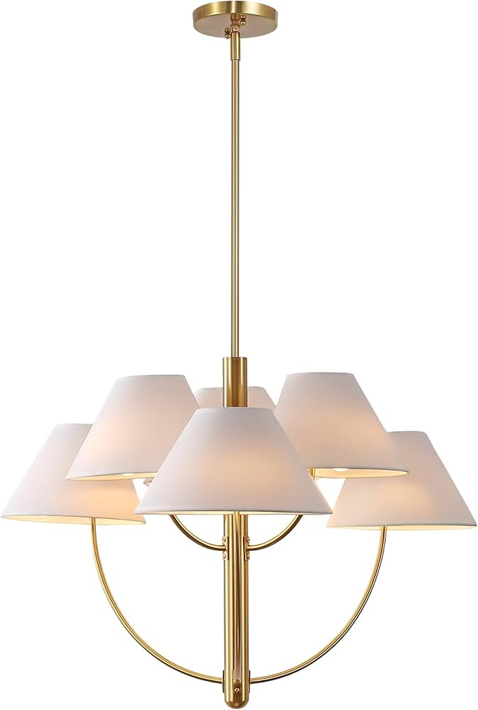 SAFAVIEH Lighting Collection – Madsen 6-Light Brass Chandelier with White Fabric Shades, 32-Inc... | Amazon (US)
