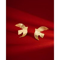 Flying Bird Earrings, Sterling Silver Primitive Style Gold Plated, Nature Lover Gift Jewelry | Etsy (US)