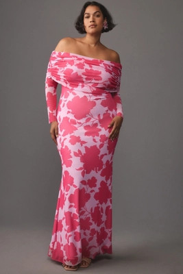 AFRM Long-Sleeve Off-The-Shoulder Mesh Maxi Dress | Anthropologie (US)