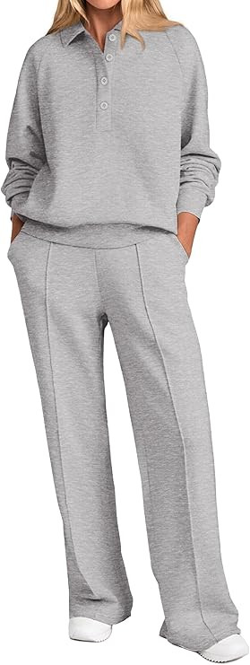 PRETTYGARDEN Women Fall 2 Piece Outfits Sweatsuits Quarter Button Long Sleeve Sweatshirt Wide Leg... | Amazon (US)