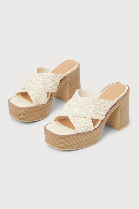 Ria Beige Raffia Platform Slide Sandals | Lulus (US)