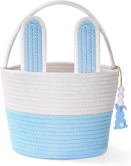 Easter Baskets, Blue Large Personalized Bunny Easter Basket Empty with Handle, Basket Tags, Woven... | Amazon (US)