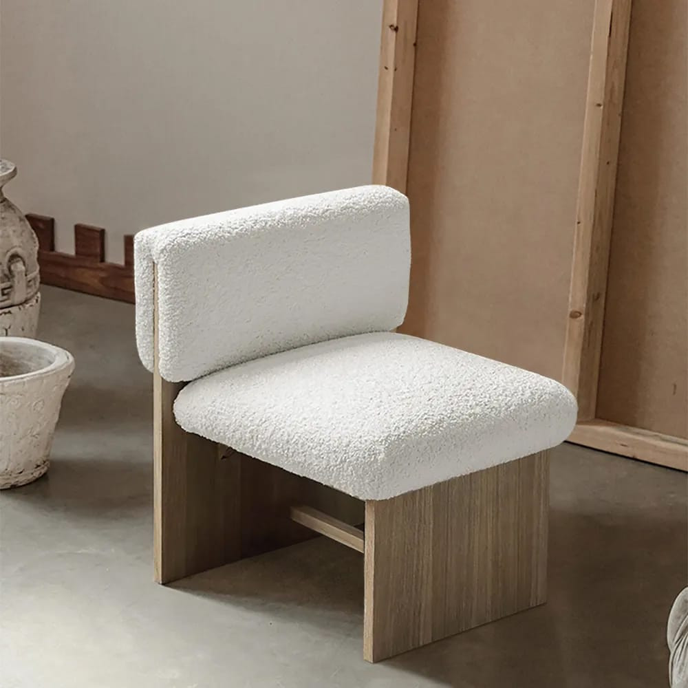 White & Natural Modern Wood Accent Chair Boucle Upholstery for Living Room | Homary
