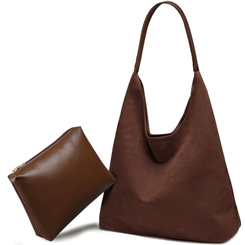 Suede Bags for Women Slouchy Bag Retro Tote Bag Hobo Bag Travel Suede Shoulder Bag With Purse (Coffee) | Amazon (US)