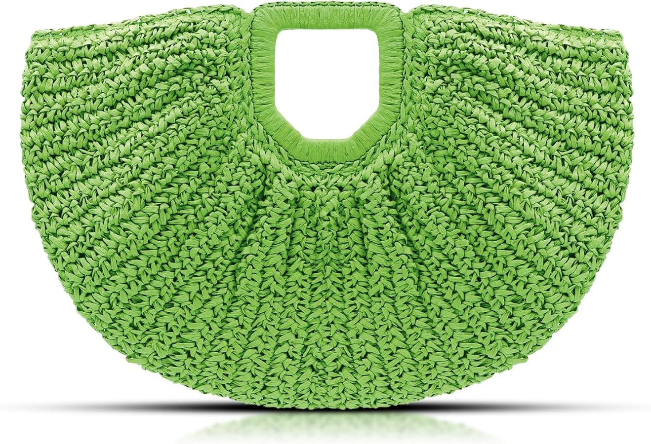 Straw Bag, Beach Bags for Women, Semi-Circular Woven Beach Hand Bag Handmade Rattan Handbag for V... | Amazon (US)